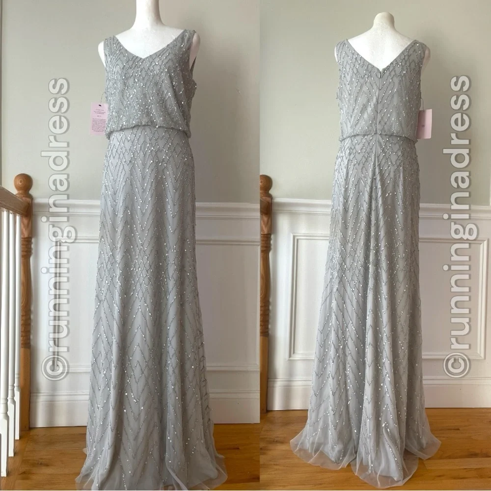 NWT BHLDN Anthropologie Blaise Gown Silver Gray Hand Beaded Geo Dress 8 - Picture 4 of 15